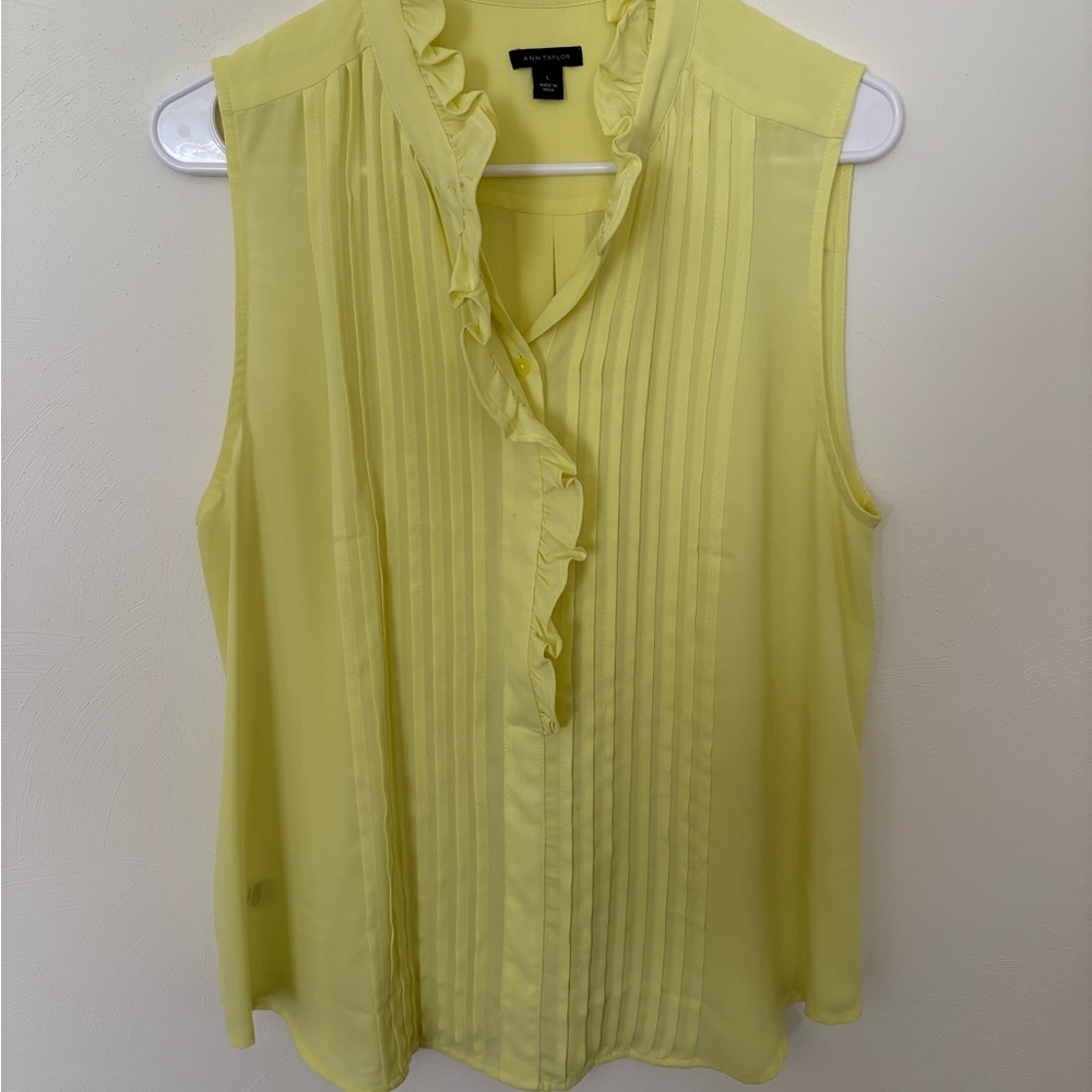 Ann Taylor Loft Neon Yellow Ruffle Blouse